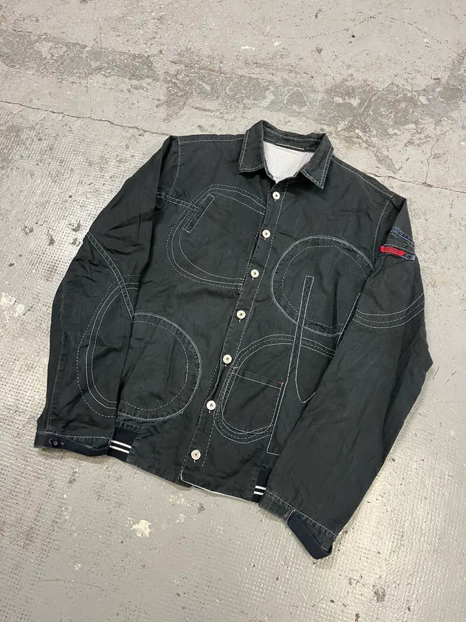 2000s Marithé + François Girbaud Contemporary Abstract Black Faded Shirt Jacket iUWwvby 3