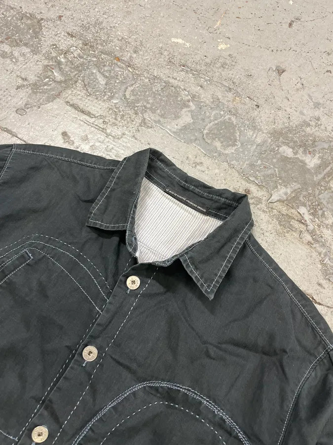 2000s Marithé + François Girbaud Contemporary Abstract Black Faded Shirt Jacket iUWwvby 4