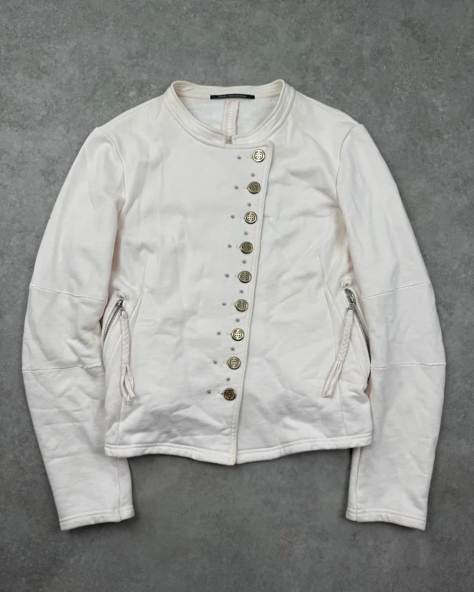 2000s Marithé + François Girbaud Cream Asymmetrical Buttoned Cardigan Jacket TDhZPDl 2