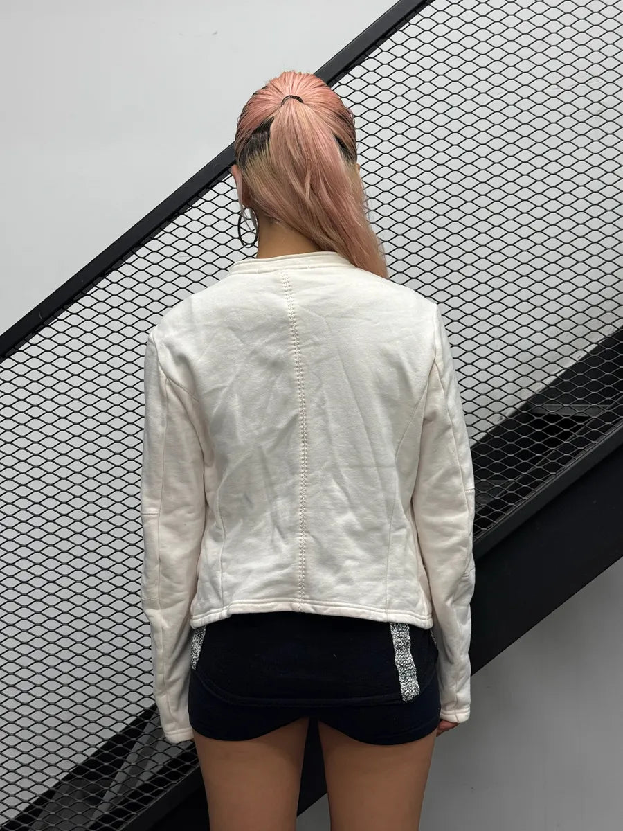 2000s Marithé + François Girbaud Cream Asymmetrical Buttoned Cardigan Jacket TDhZPDl 1