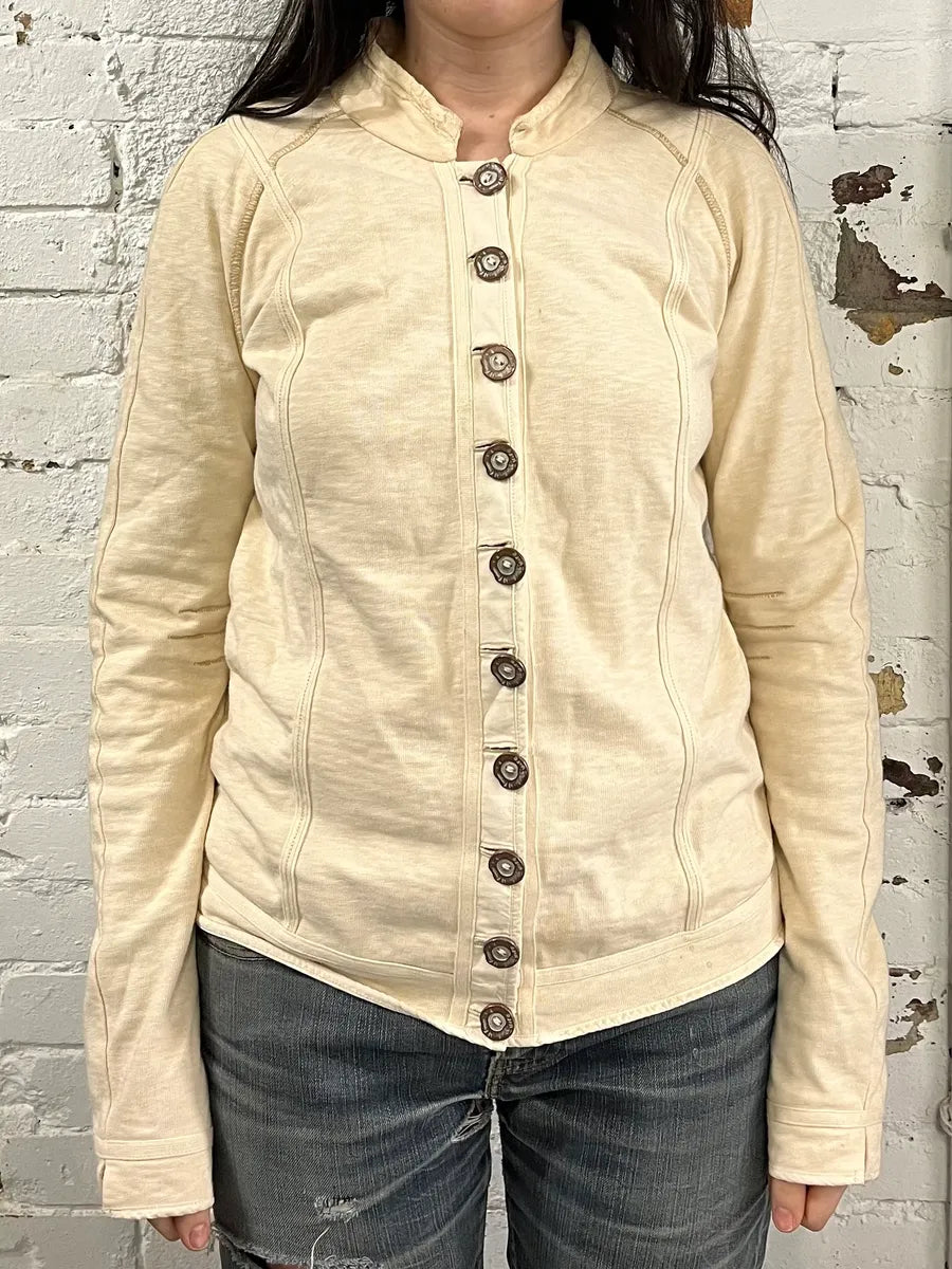 2000s Marithé + François Girbaud Creamy Beige Buttoned Cardigan Sweater kcYywtX 0