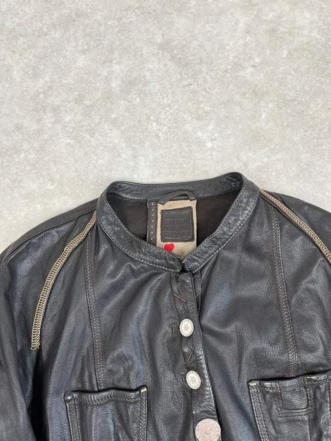 2000s Marithé + François Girbaud Dark Brown Signature Buttoned Leather Jacket MDmUxGK 6