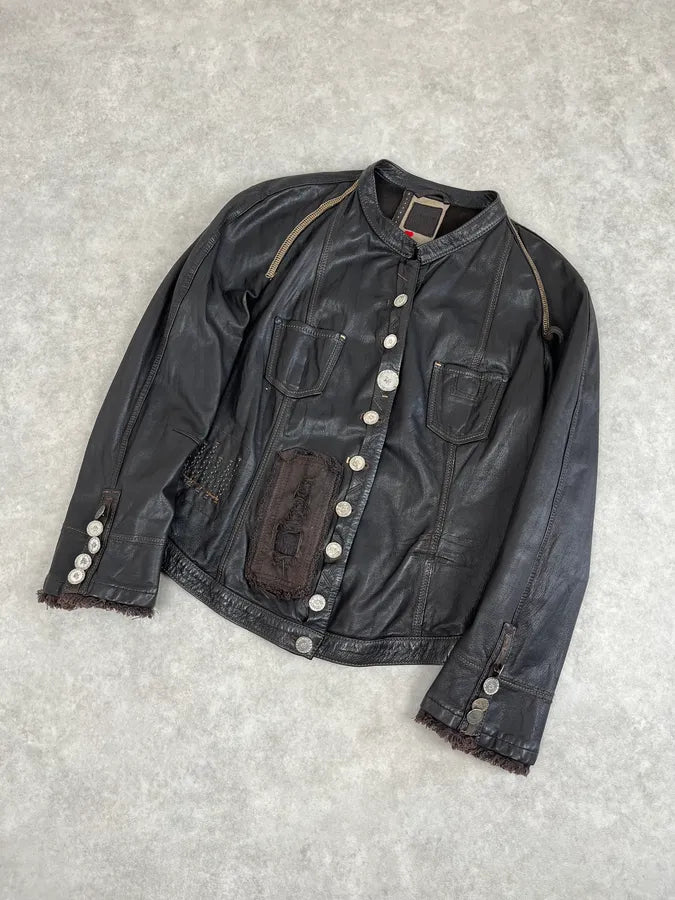 2000s Marithé + François Girbaud Dark Brown Signature Buttoned Leather Jacket MDmUxGK 3