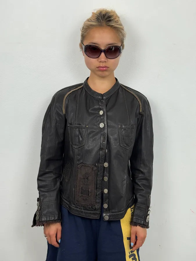 2000s Marithé + François Girbaud Dark Brown Signature Buttoned Leather Jacket MDmUxGK 1