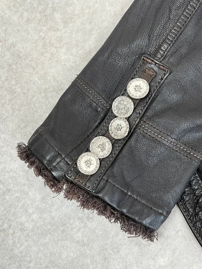 2000s Marithé + François Girbaud Dark Brown Signature Buttoned Leather Jacket MDmUxGK 9