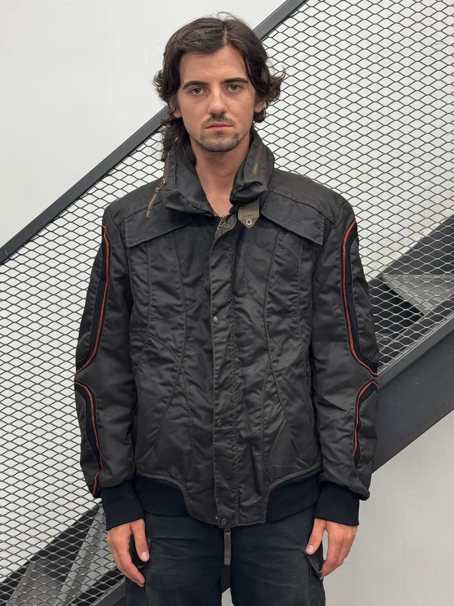 2000s Marithé + François Girbaud Dark Grey Tron Contrast Nylon Bomber Jacket mDRwxas 1