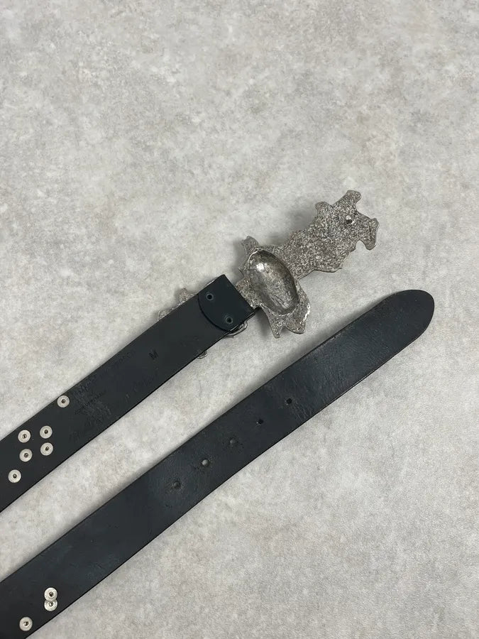 2000s Marithé + François Girbaud Devil Buckle Studded Black Leather Belt aJsWhGE 4