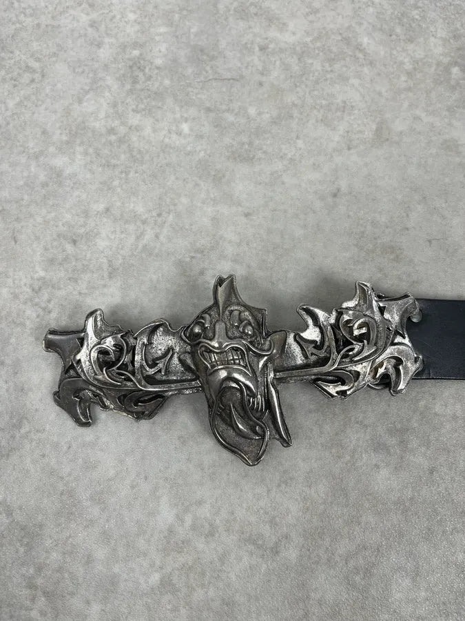 2000s Marithé + François Girbaud Devil Buckle Studded Black Leather Belt aJsWhGE 6