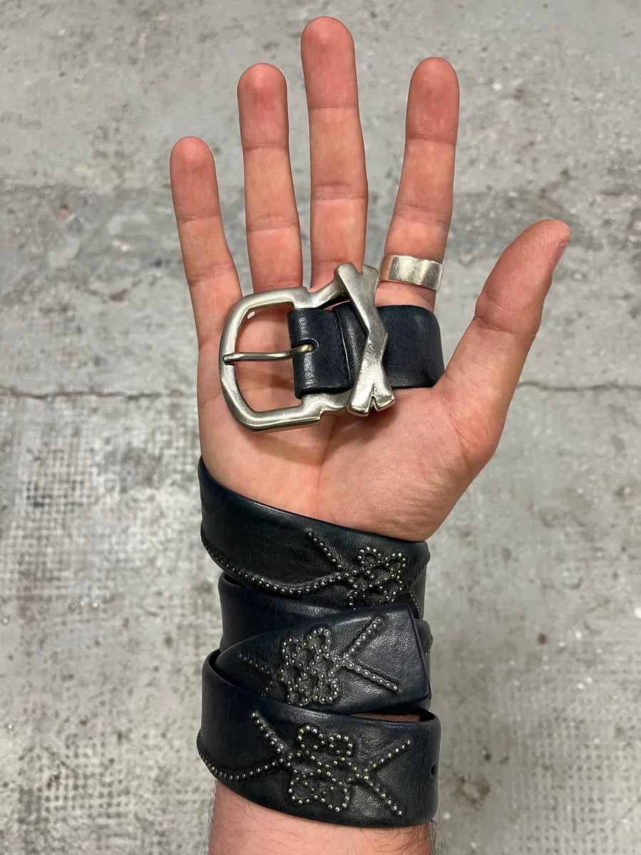 2000s Marithé + François Girbaud Embellished Navy Leather Belt (OS) mkoaZCk 0