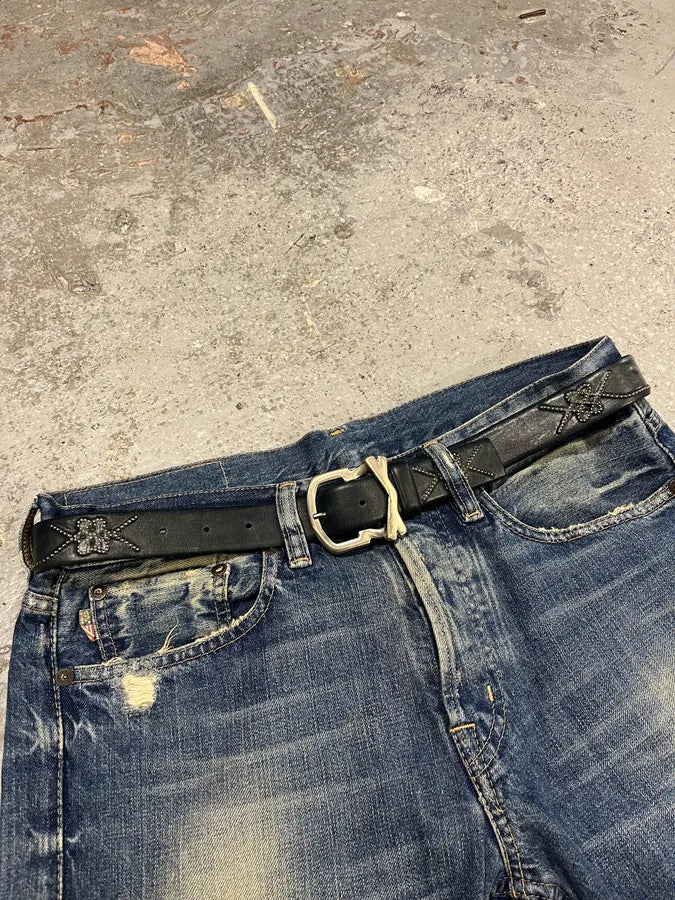 2000s Marithé + François Girbaud Embellished Navy Leather Belt (OS) mkoaZCk 1