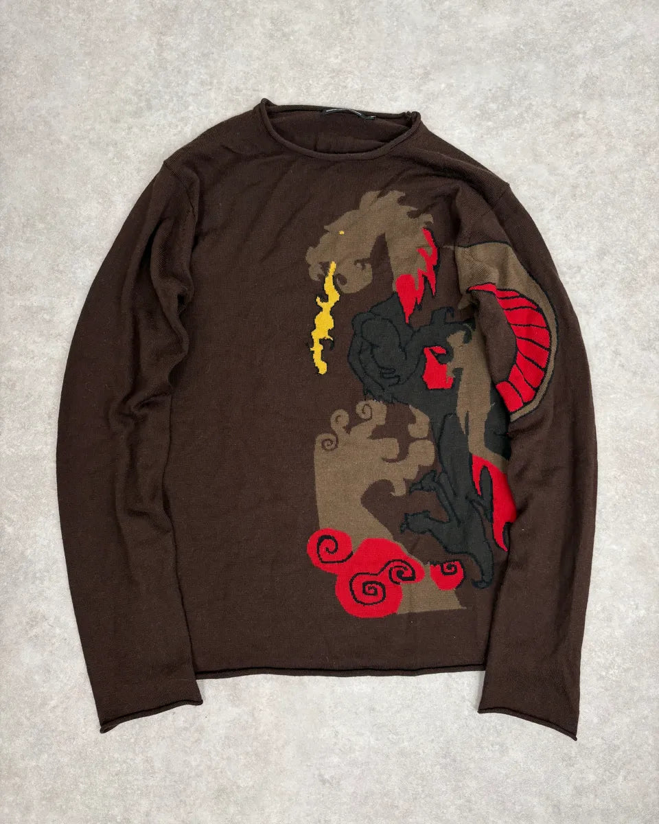 2000s Marithé + François Girbaud Fire Dragon Brown Sweater aRzVhNI 0