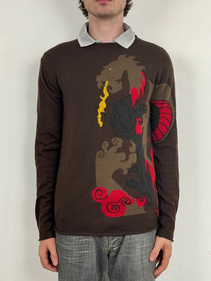 2000s Marithé + François Girbaud Fire Dragon Brown Sweater aRzVhNI 1