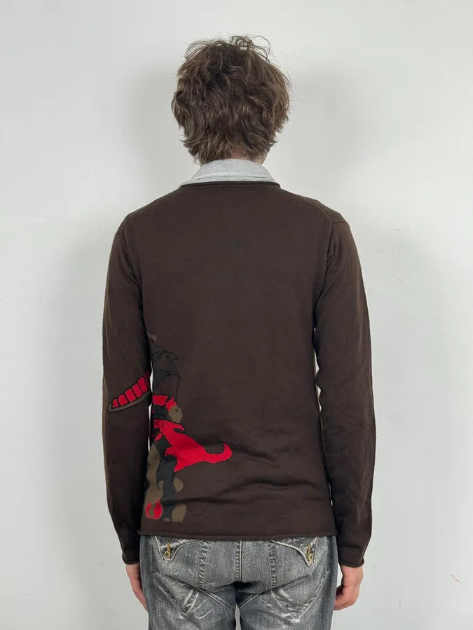2000s Marithé + François Girbaud Fire Dragon Brown Sweater aRzVhNI 2