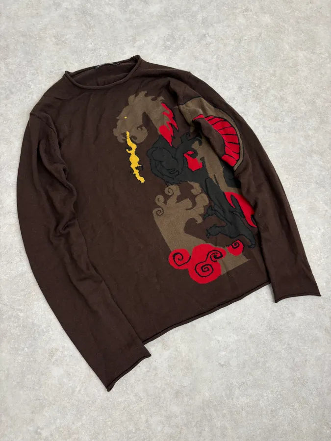 2000s Marithé + François Girbaud Fire Dragon Brown Sweater aRzVhNI 3
