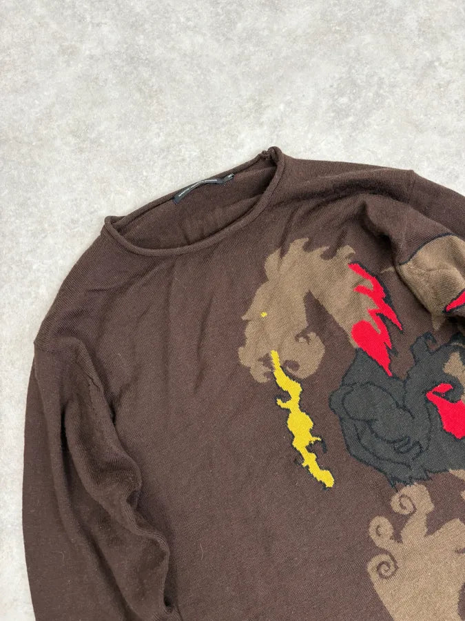 2000s Marithé + François Girbaud Fire Dragon Brown Sweater aRzVhNI 4