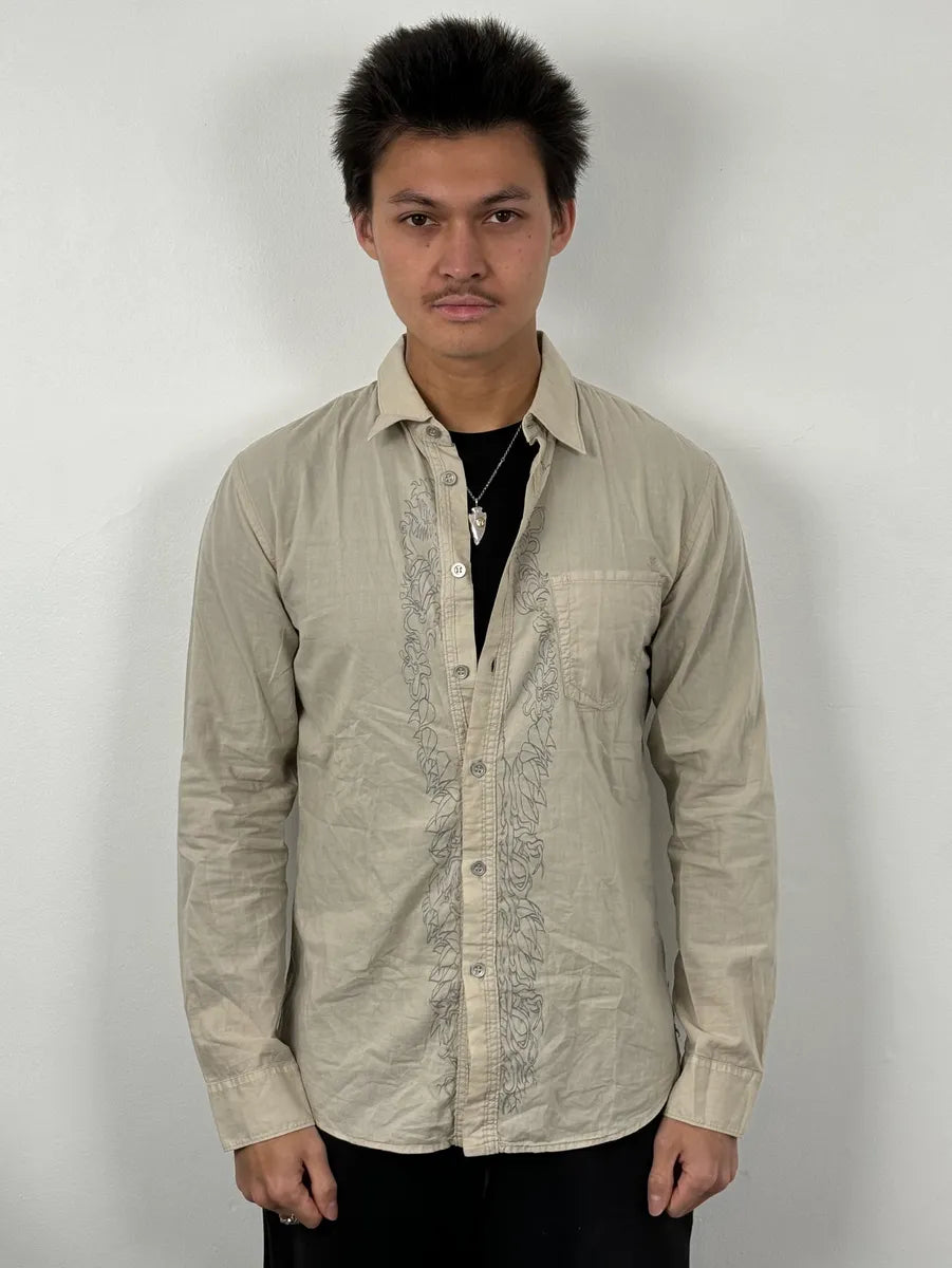 2000s Marithé + François Girbaud Beige Floral Royal Shirt BFZwmUH 1