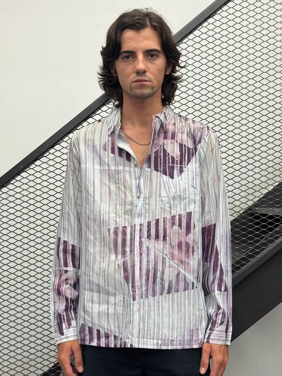 2000s Marithé + François Girbaud Floral Stripes Purple & White Shirt kjUUAUN 0
