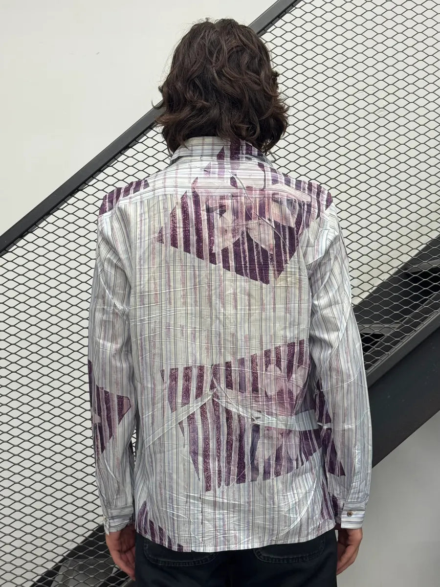 2000s Marithé + François Girbaud Floral Stripes Purple & White Shirt kjUUAUN 1
