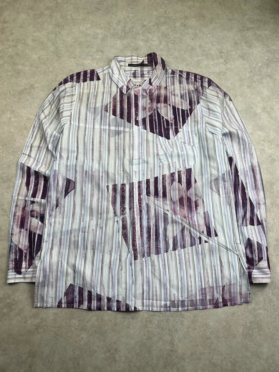 2000s Marithé + François Girbaud Floral Stripes Purple & White Shirt kjUUAUN 2