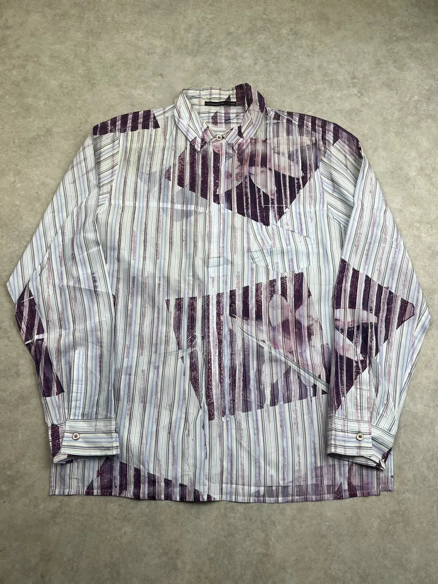 2000s Marithé + François Girbaud Floral Stripes Purple & White Shirt kjUUAUN 3