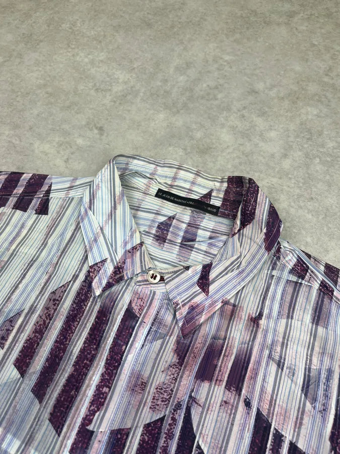 2000s Marithé + François Girbaud Floral Stripes Purple & White Shirt kjUUAUN 4