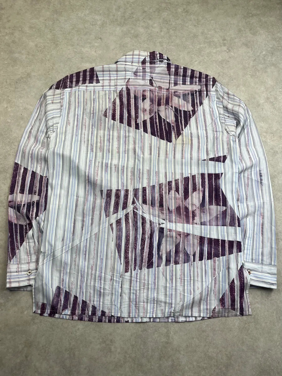 2000s Marithé + François Girbaud Floral Stripes Purple & White Shirt kjUUAUN 6