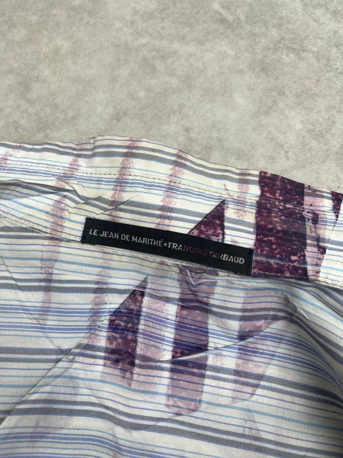 2000s Marithé + François Girbaud Floral Stripes Purple & White Shirt kjUUAUN 7