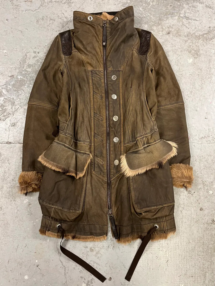 2000s Marithé + François Girbaud Fur Brown Leather Jacket PeZpBwn 0