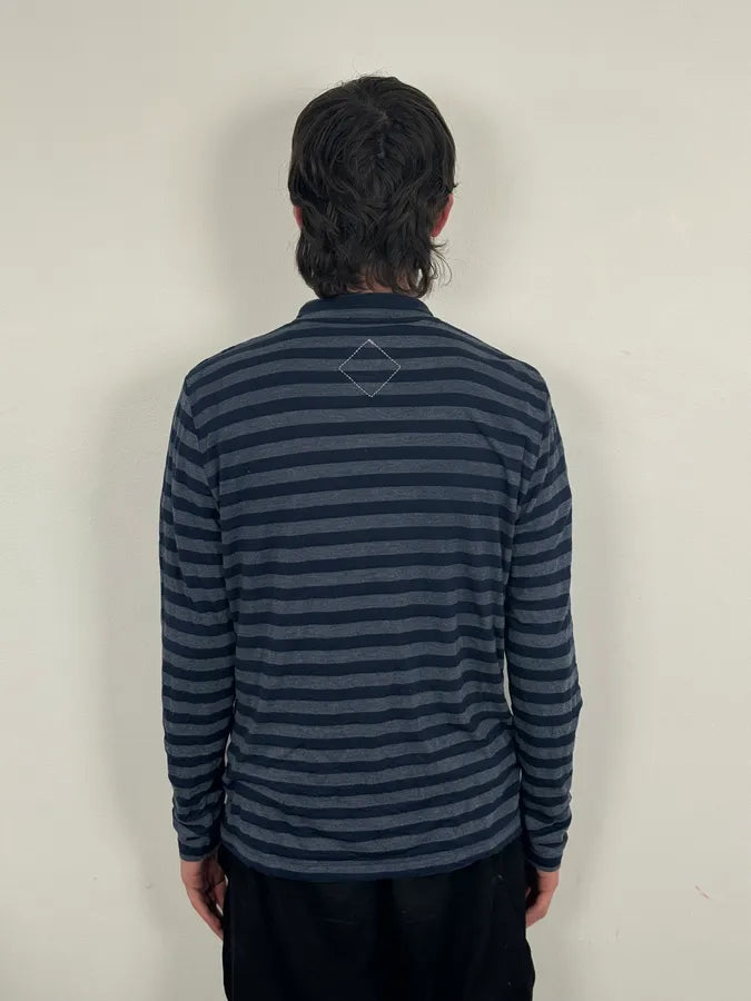 2000s Marithé + François Girbaud Grey & Navy Striped Longsleeves Polo sCQeDbs 2