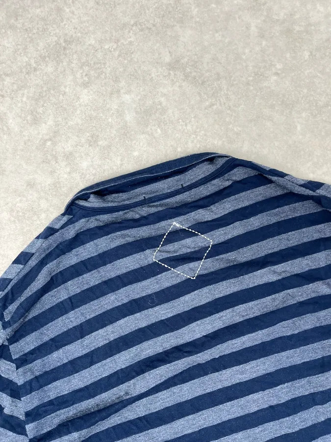 2000s Marithé + François Girbaud Grey & Navy Striped Longsleeves Polo sCQeDbs 6