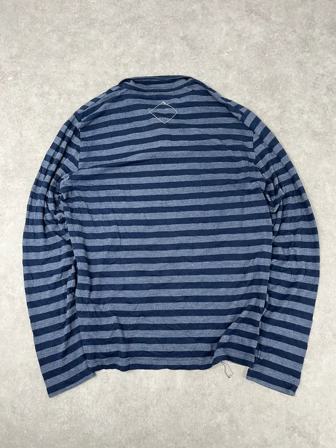 2000s Marithé + François Girbaud Grey & Navy Striped Longsleeves Polo sCQeDbs 5