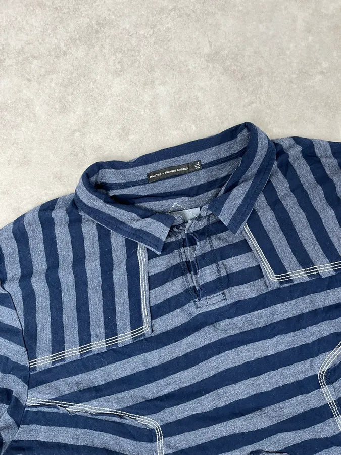 2000s Marithé + François Girbaud Grey & Navy Striped Longsleeves Polo sCQeDbs 4