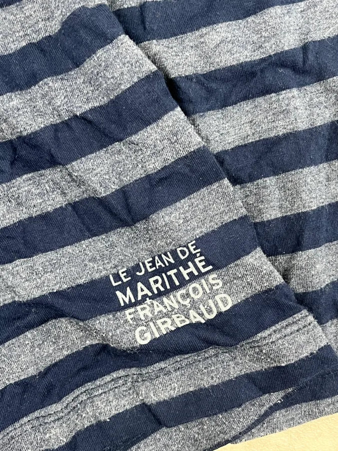 2000s Marithé + François Girbaud Grey & Navy Striped Longsleeves Polo sCQeDbs 7