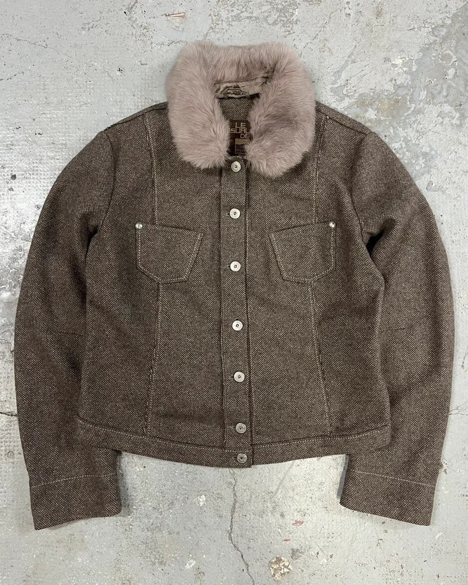 2000s Marithé + François Girbaud Grey Fur Collar Buttoned Jacket nrgoRnV 0