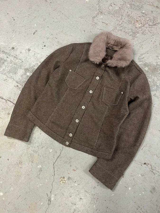 2000s Marithé + François Girbaud Grey Fur Collar Buttoned Jacket nrgoRnV 1