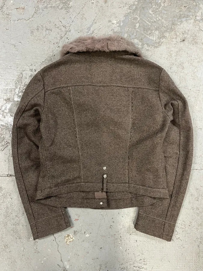 2000s Marithé + François Girbaud Grey Fur Collar Buttoned Jacket nrgoRnV 3