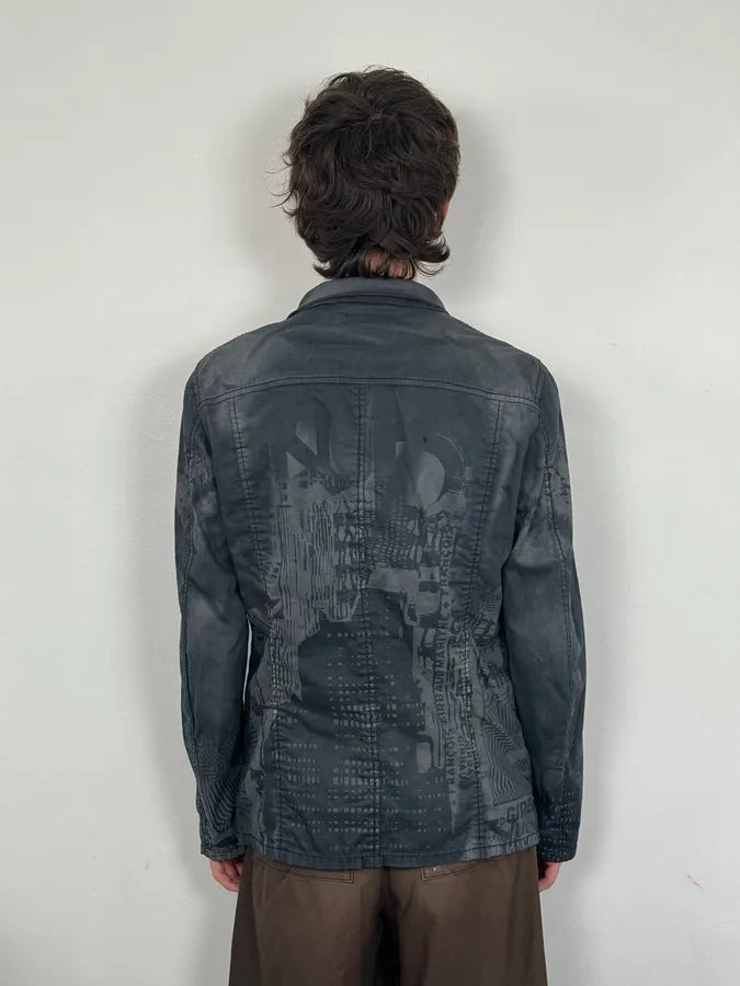 2000s Marithé + François Girbaud Dark Grey Printed Abstract Blazer Jacket ZrMYlRr 2