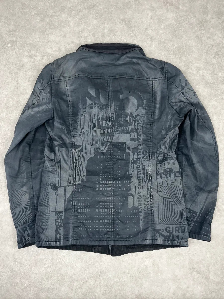 2000s Marithé + François Girbaud Dark Grey Printed Abstract Blazer Jacket ZrMYlRr 4