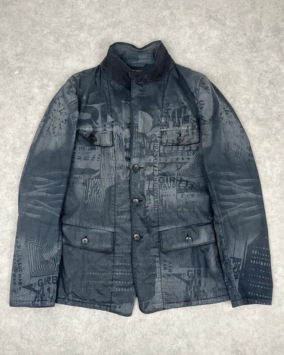 2000s Marithé + François Girbaud Dark Grey Printed Abstract Blazer Jacket ZrMYlRr 0