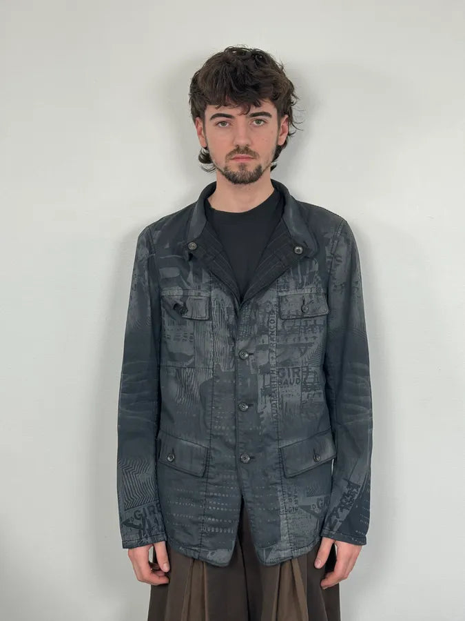 2000s Marithé + François Girbaud Dark Grey Printed Abstract Blazer Jacket ZrMYlRr 1