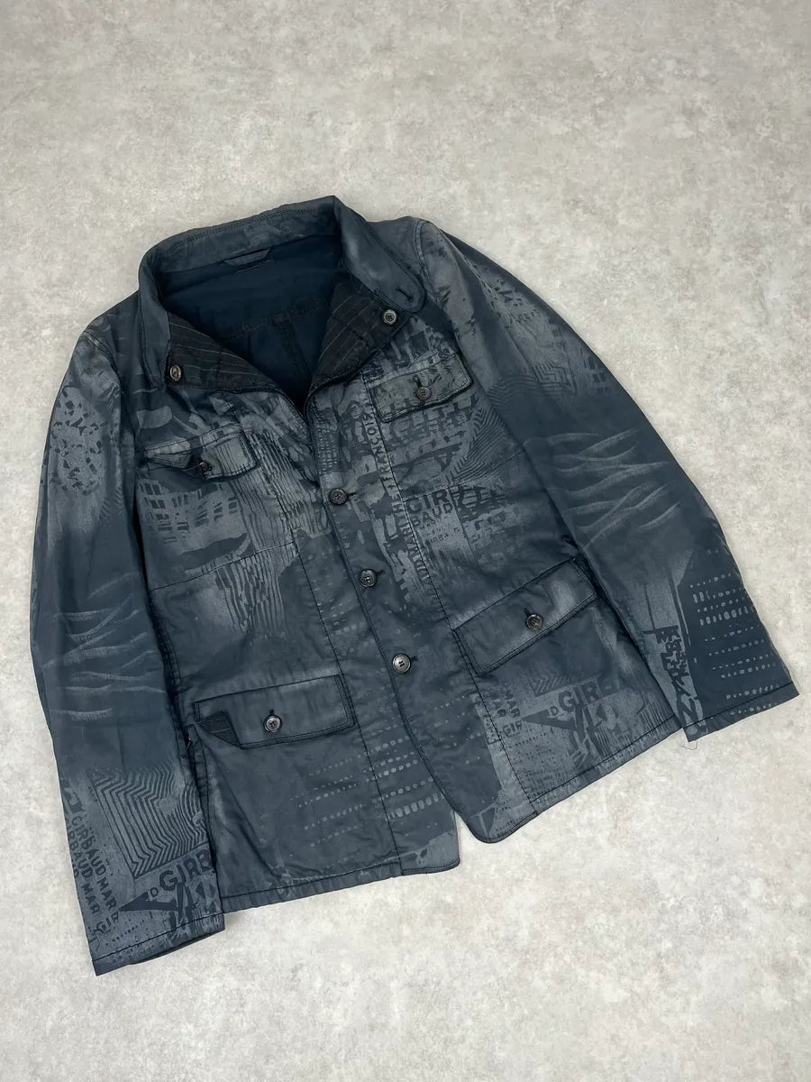 2000s Marithé + François Girbaud Dark Grey Printed Abstract Blazer Jacket ZrMYlRr 3