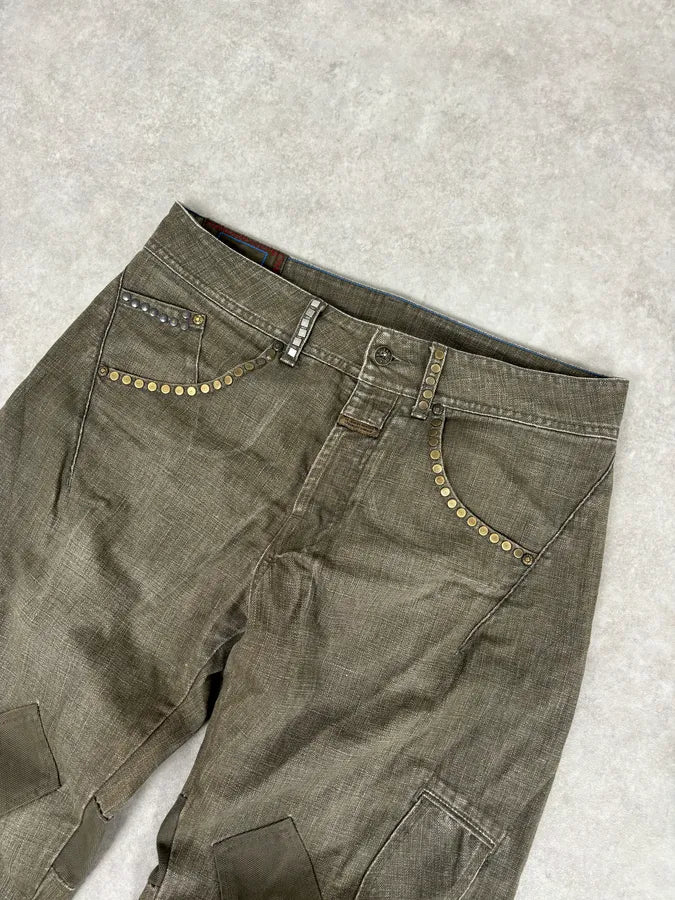 SS2006 Marithé + François Girbaud Khaki Studded Cargo Jeans FqKpfOX 5