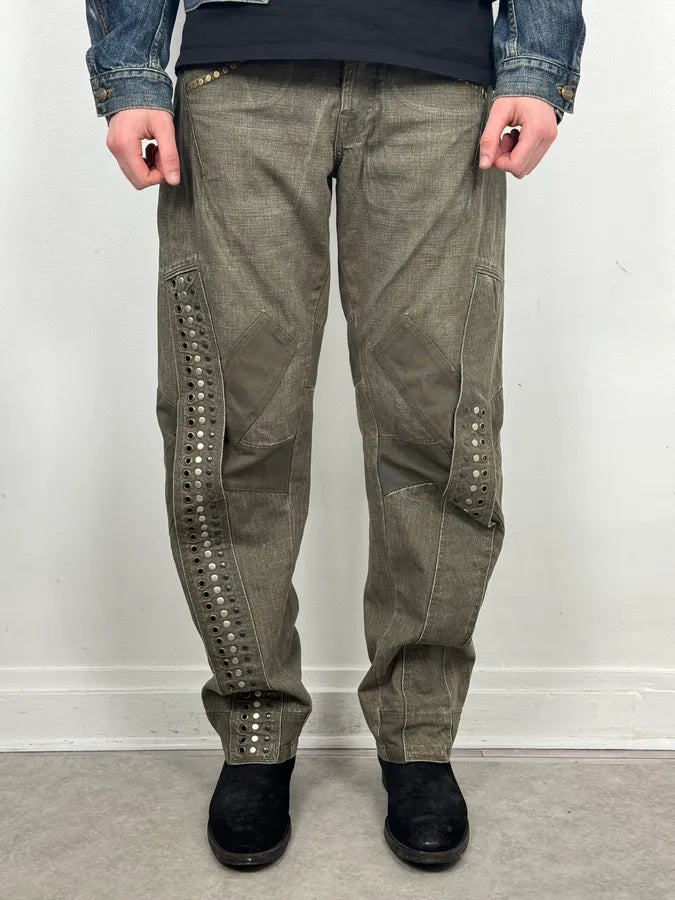 SS2006 Marithé + François Girbaud Khaki Studded Cargo Jeans FqKpfOX 2