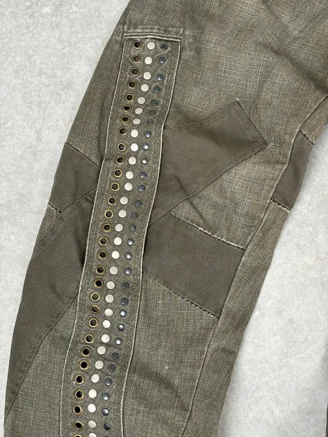 SS2006 Marithé + François Girbaud Khaki Studded Cargo Jeans FqKpfOX 9
