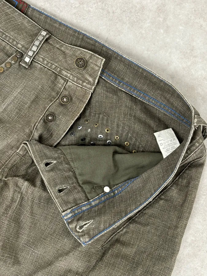 SS2006 Marithé + François Girbaud Khaki Studded Cargo Jeans FqKpfOX 8