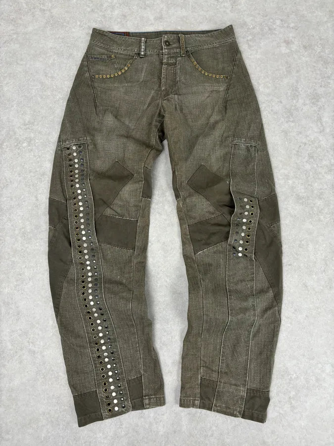 SS2006 Marithé + François Girbaud Khaki Studded Cargo Jeans FqKpfOX 0