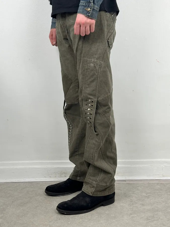 SS2006 Marithé + François Girbaud Khaki Studded Cargo Jeans FqKpfOX 3