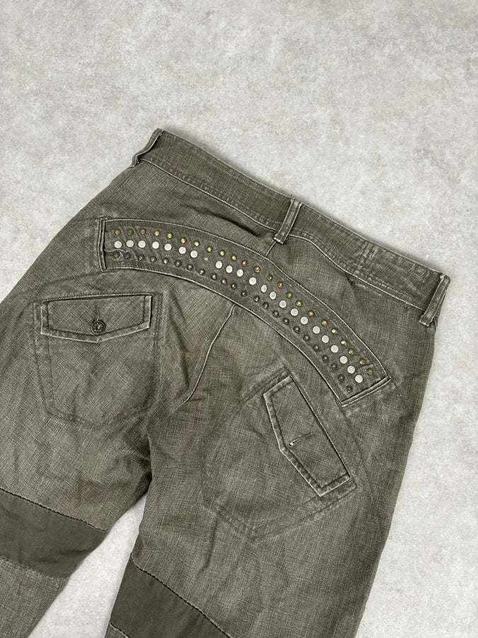 SS2006 Marithé + François Girbaud Khaki Studded Cargo Jeans FqKpfOX 7