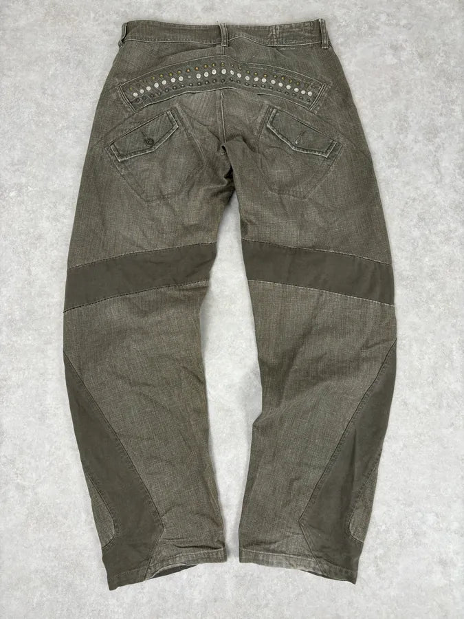 SS2006 Marithé + François Girbaud Khaki Studded Cargo Jeans FqKpfOX 6