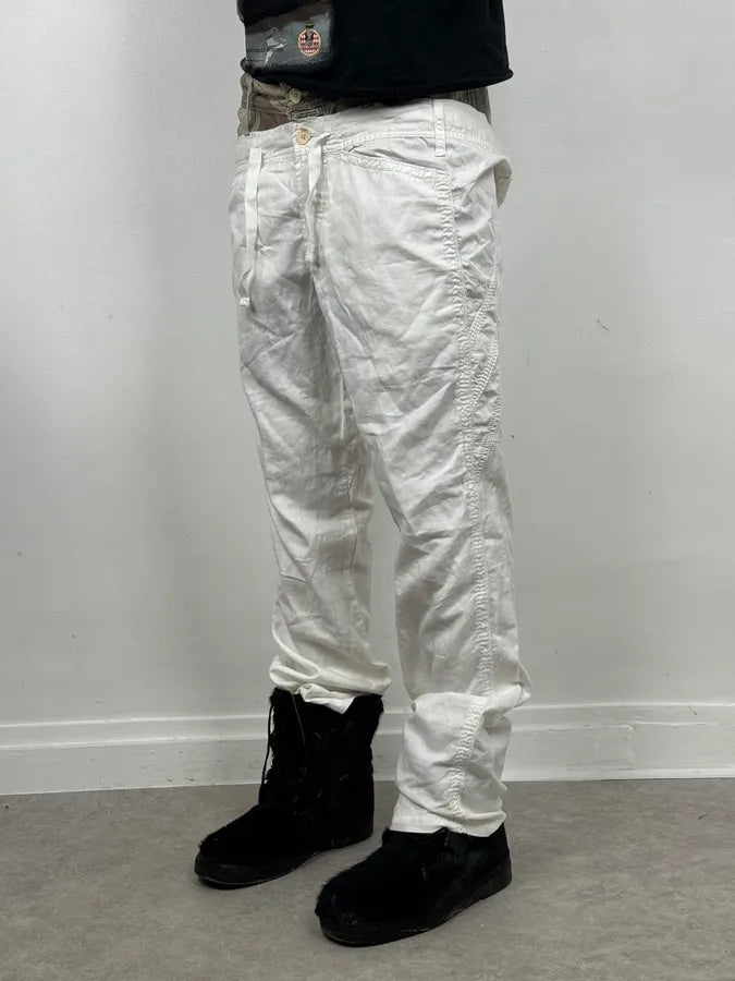 2000s Marithé + François Girbaud Double Waisted Biege Plad and Light White Pants eoiKxiV 2